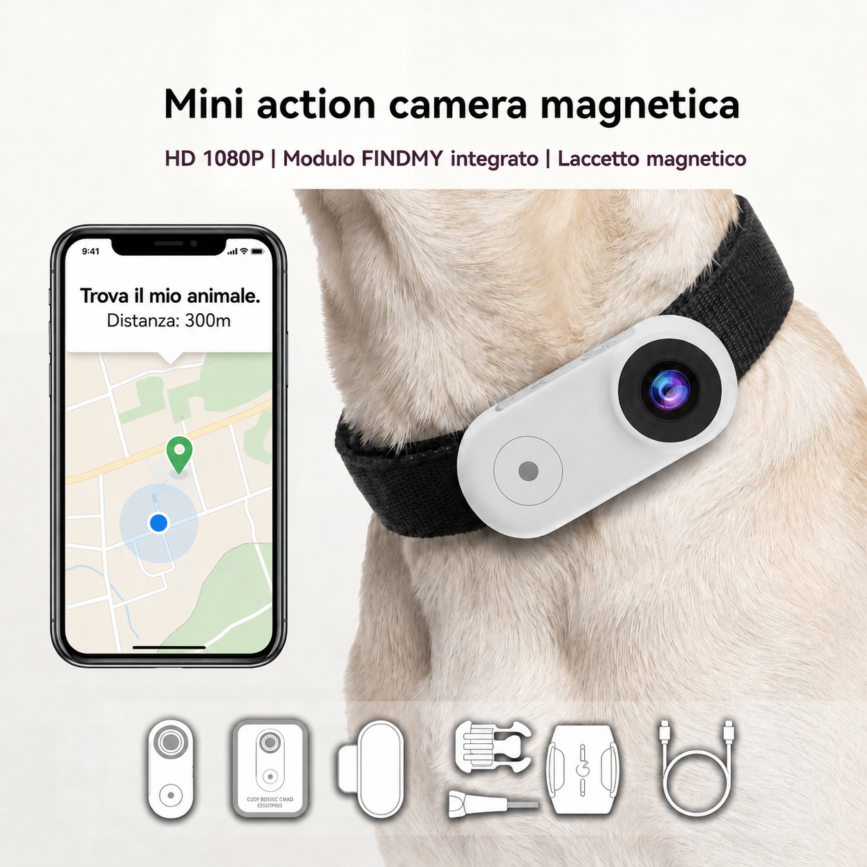 Mini Telecamera GPS per Cani e Gatti con Video POV 1080P
