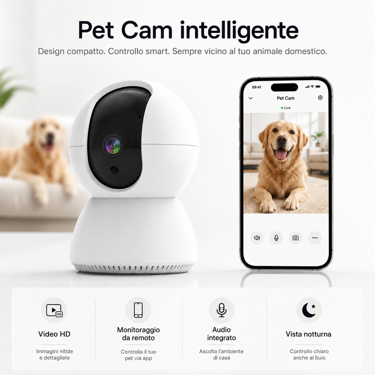 Orsetto PetCam 360 – Telecamera WiFi per cani e gatti